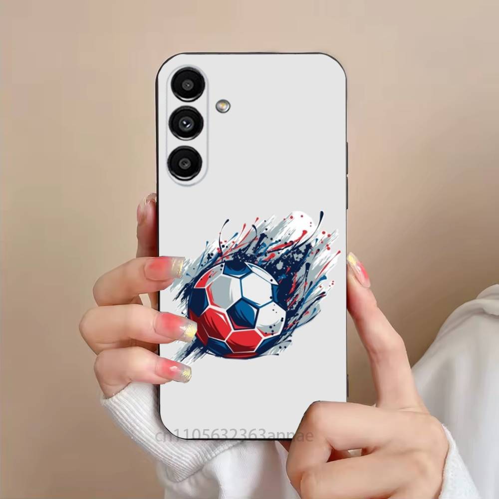 Fire Football Soccer Ball Phone Case For Samsung S25,24,23,22,21,S20,Ultra,Plus,FE Black Soft Cover