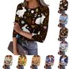 Women's Casual Fashion Round Neck Easter Print Three-Quarter Sleeve Ribbed Top