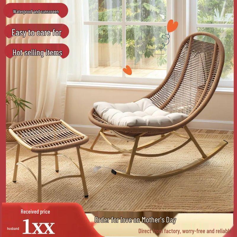 Geflochtener Rattan-Liege-Schaukelstuhl für Erwachsene - Perfekt für Wohnzimmer oder Balkon zur Entspannung