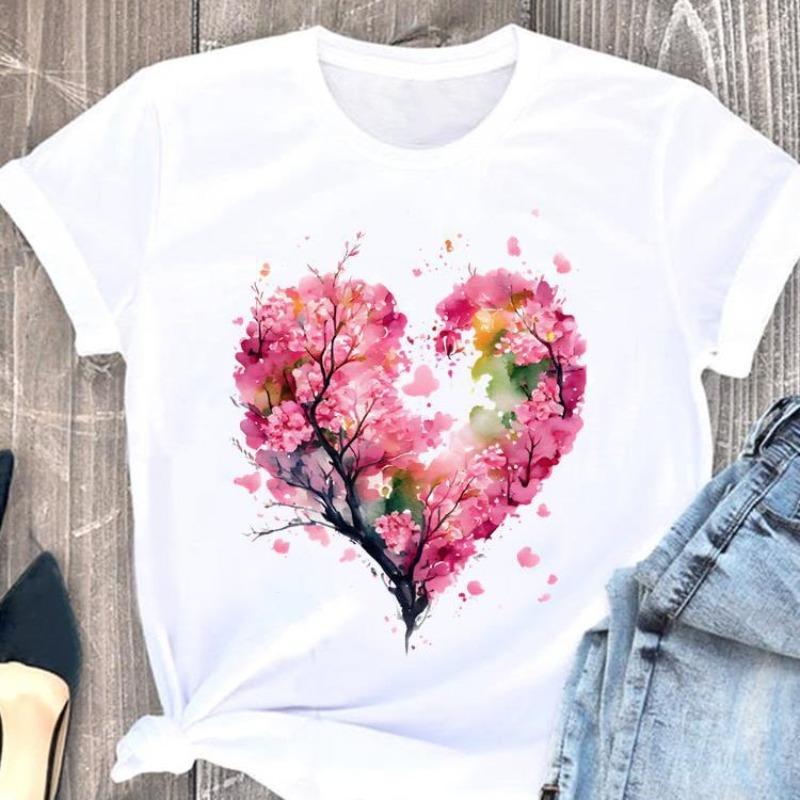 Love Flower Printing Speed European and American Clothing Shirt Short Sleeve T-shirt Tops Graphic Tshirts Oversized T Shirt