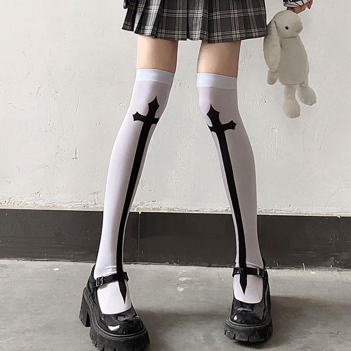 

Thigh socks, women s printed socks, knee high socks, high tube long socks, white long socks One Size білий
