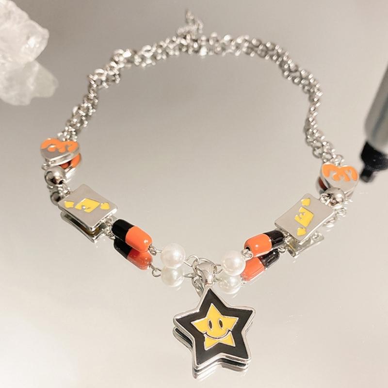 Y2K Heart Star Bead Pendant Necklace for Women Fashion Egirl Punk Grunge Clavicle Chain Fashion Valentines Day Gifts