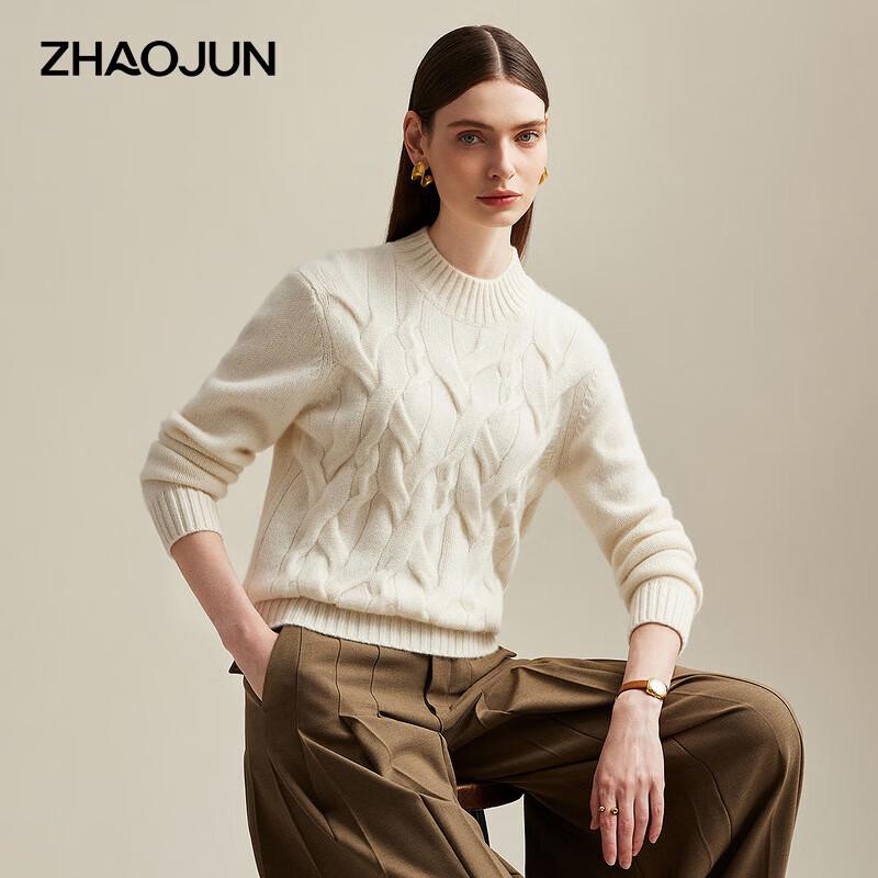 Zhaojun Women's Thick Half-Turtleneck Cashmere Cable Knit Sweater