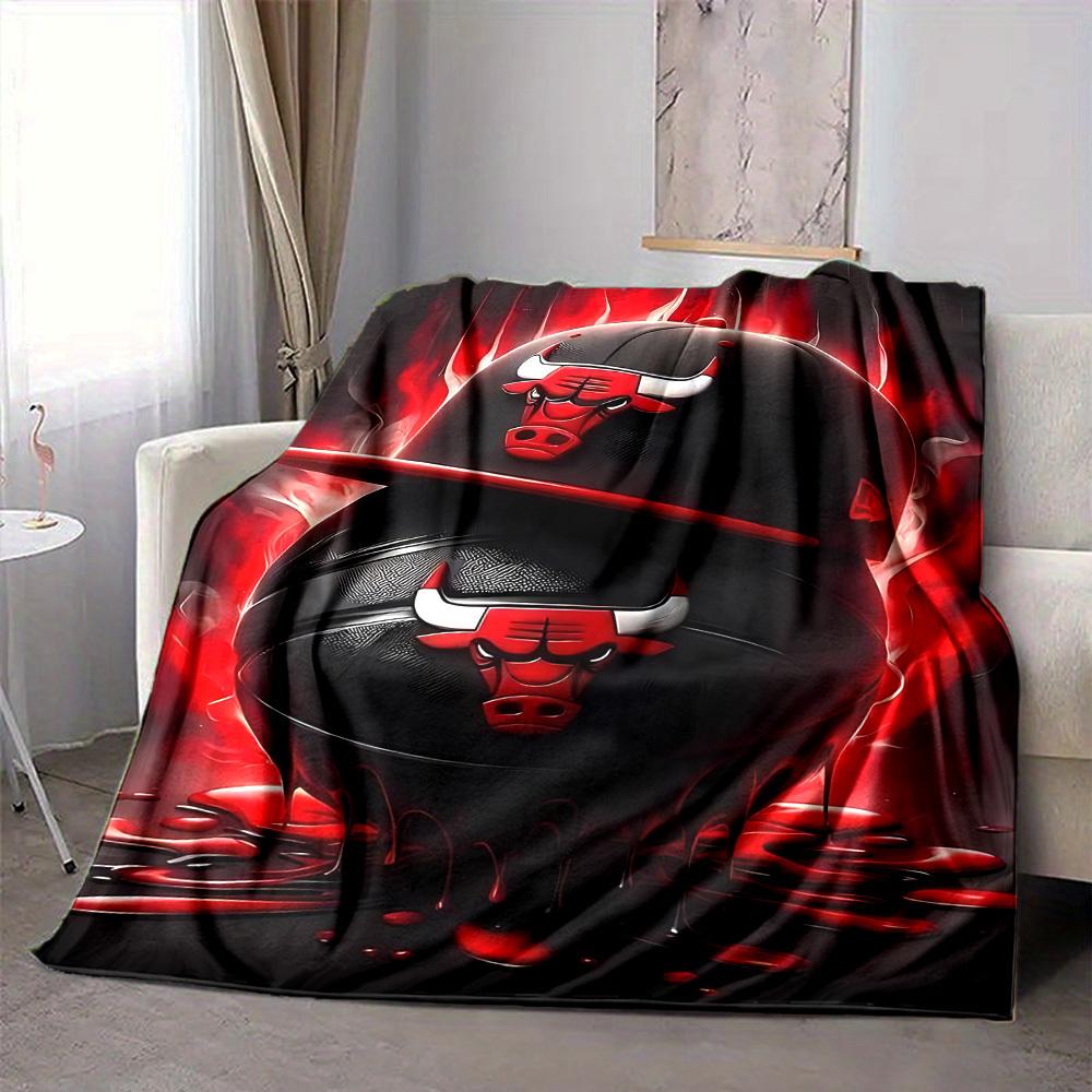 1pc Bulls Cap Basketball Cozy Print Blanket Lightweight Warm Flannel Throw Blanket For Sofa, Bed, Living Room