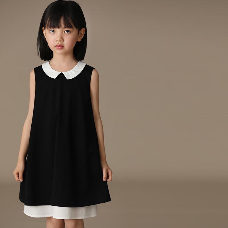 Hacikis Kids' Sleeveless Little Black Dress with Color-Block Lapel