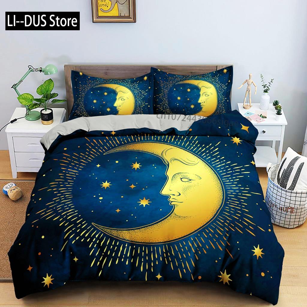 Comforter Divination Pattern Single Queen King Size Microfiber Sun And Moon Pattern Mandala Theme Bedding Set