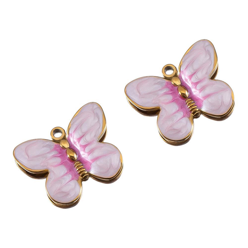 2P Stainless Steel Pendant Series Pink Pendant Multiple Choice Earring Components DIY Necklace Jewelry Accessories