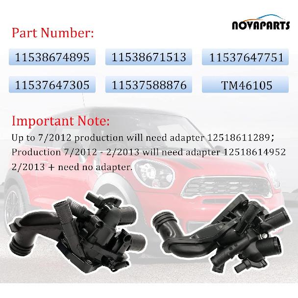 11538674895 Engine Coolant Thermostat Housing Assembly for 2011-2016 N16 Mini Cooper Clubman Countryman Convertibles N18 Mini Cooper S JCW 1.6L L4