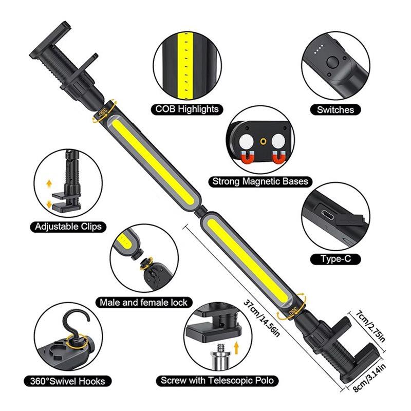 Rechargeable 1500LM LED 4400Mah Work Light For Mechanic Magnetic Light Bar With Hooks, Underhood Lighting