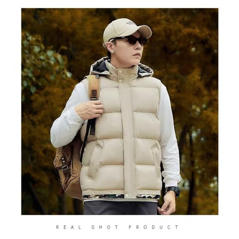 

Осень и зима теплый жилет с капюшоном универсальное свободное пальто мужской однотонный простой модный холодный жилет 5XL