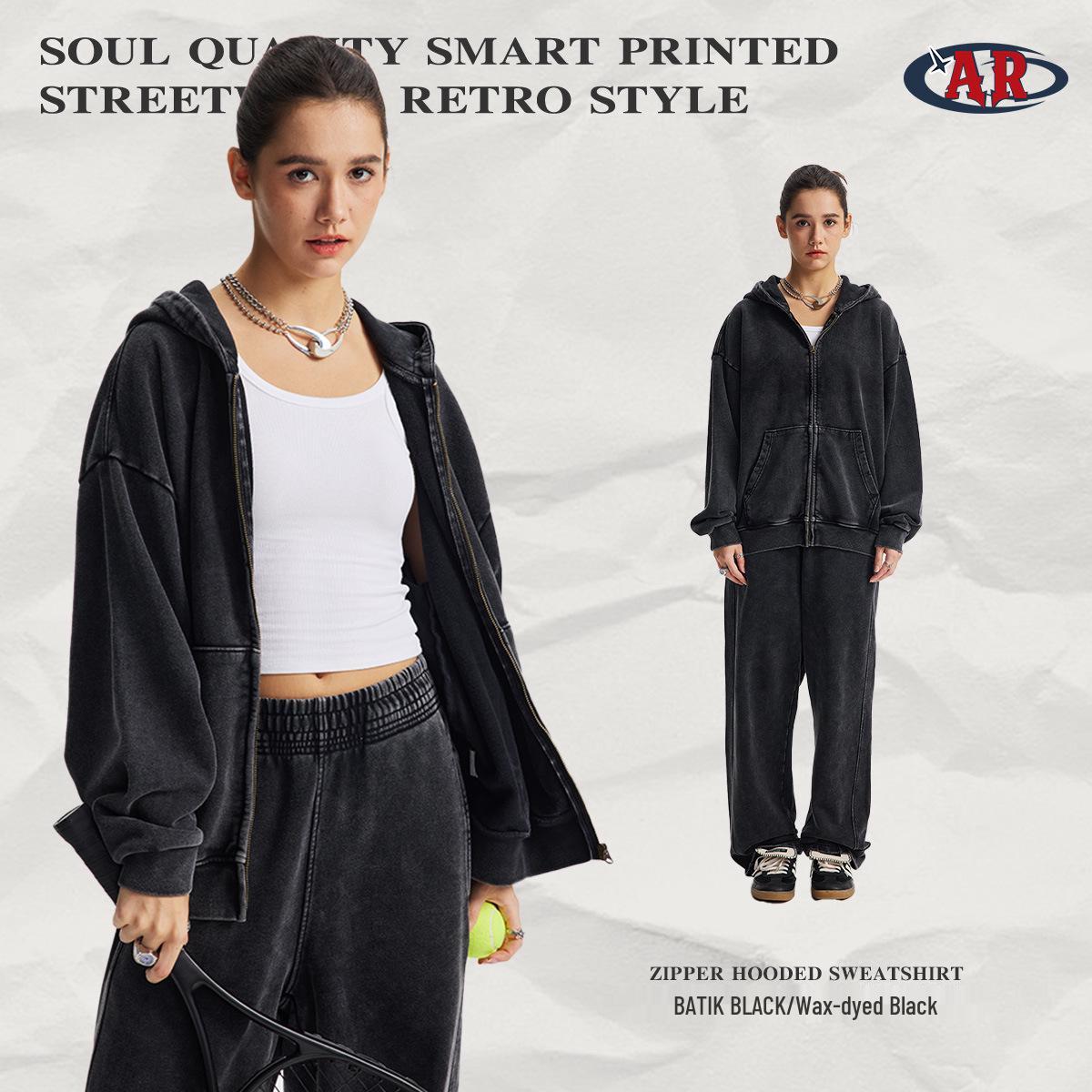 Trendy Brand Autumn/Winter Retro Washed Pure Cotton Cardigan with YKK Zipper Double Extra Large