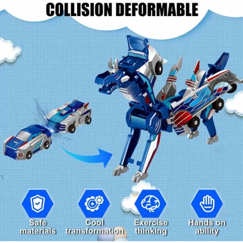 Non-Toxic Car God Quick Transformation Toy Dinosaur Flying Dragon Combination Pegasus Unicorn Magnetic Collision Transformation Fun Toy
