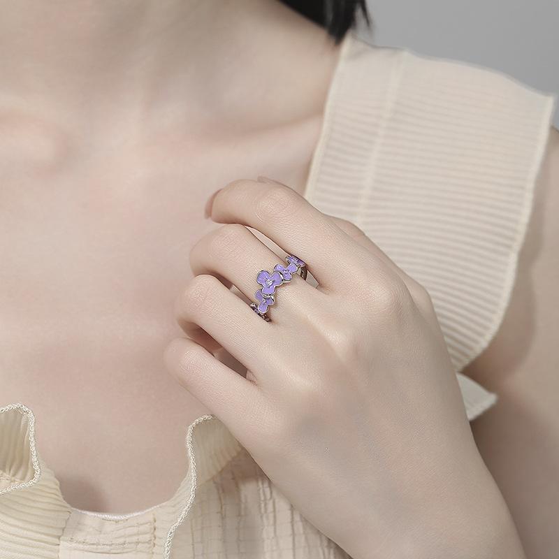 Vintage Glyzinienblüte Diamant Emaille Ring Damen Nischen Design Idyllisch Verstellbar Zeigefinger Ring Vielseitiger Schmuck 2026