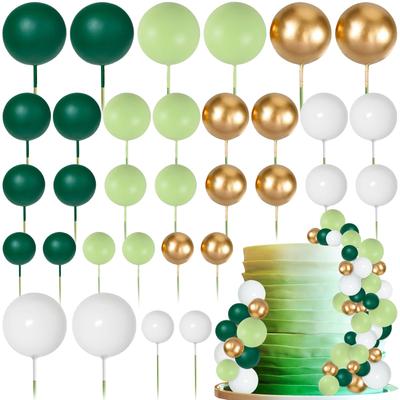 Grün Gold und Weiß Ball Kuchen Topper Dekorationen 32 Stück Mini Ballons Kuchen Topper Stäbe Schaumstoffbälle Kuchenball Cupcake Einstecker zum Kuchenbacken Hochzeit
