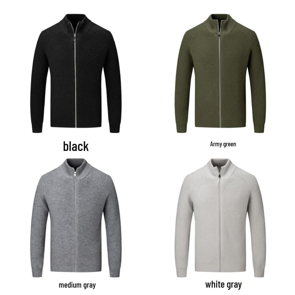 Men's Autumn Winter Korean Slim Fit Thick Knitwear Cardigan Jacket with Long Sleeves and Zipper