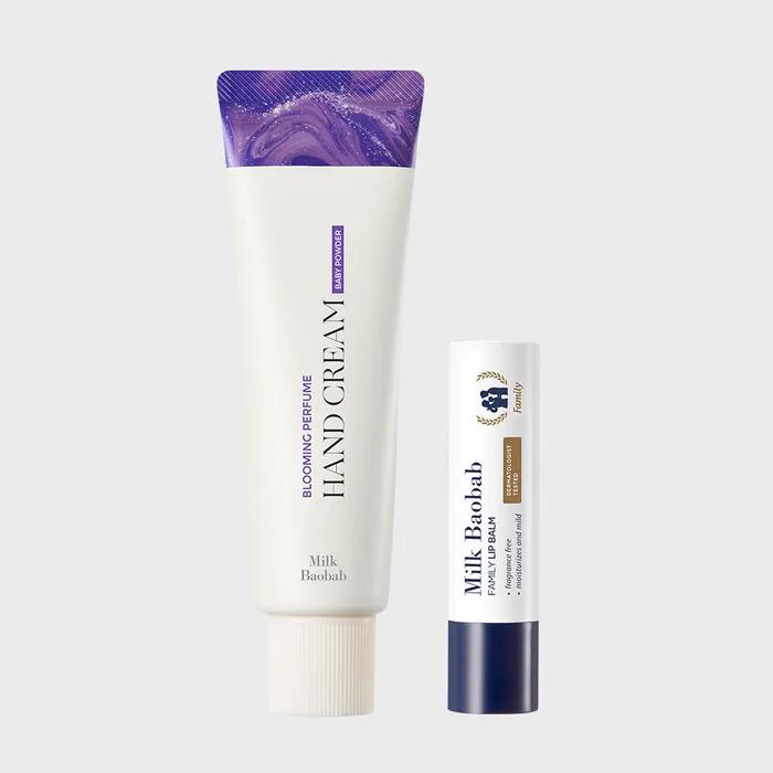 Crème Mains Parfumée Blooming Poudre Bébé 50g + Baume à Lèvres Familial 3.5g