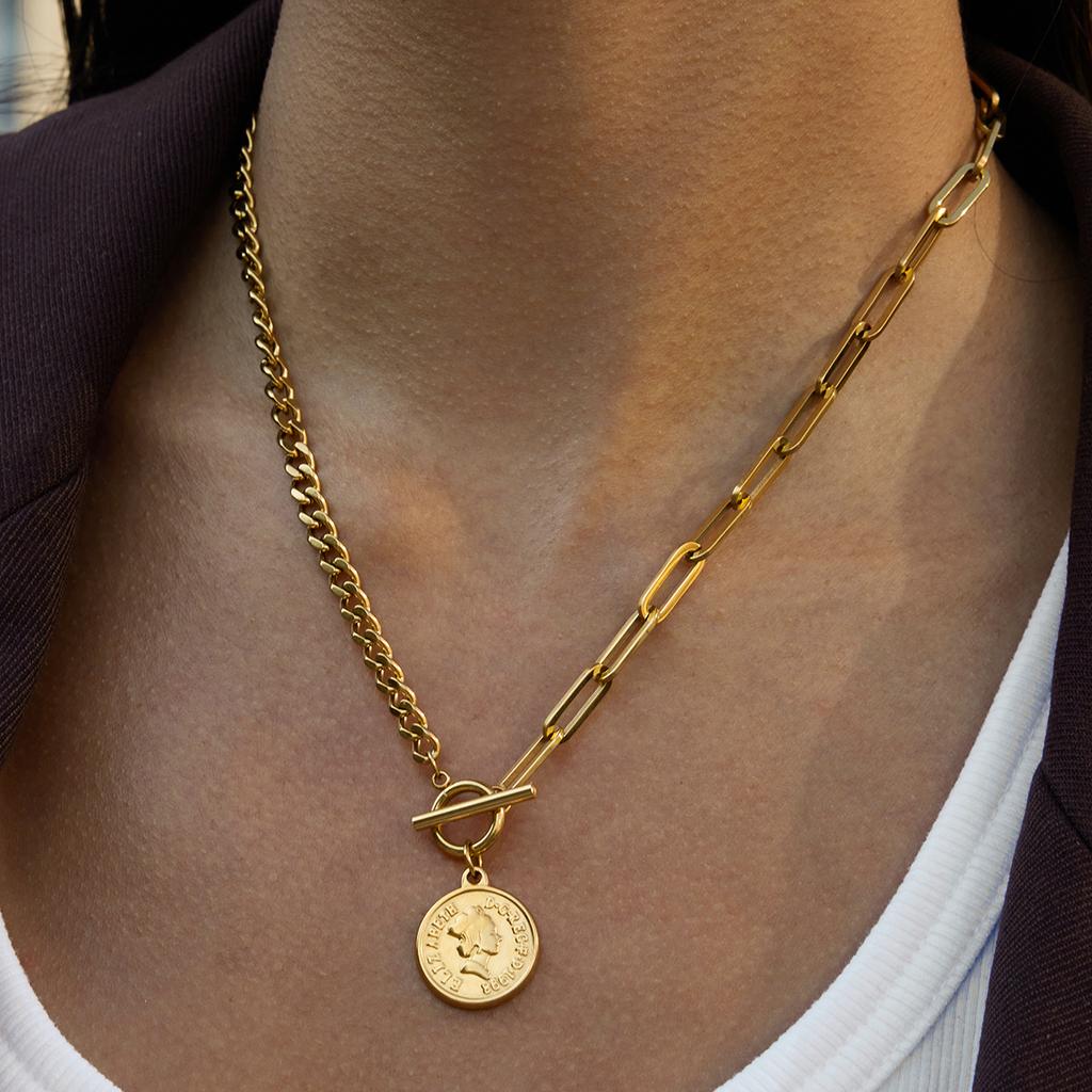 Yori Stainless Steel Portrait Coin Pendant OT Buckle Necklace for Women Stainless Steel Popular Chic 2025 Jewelry PVD Plated