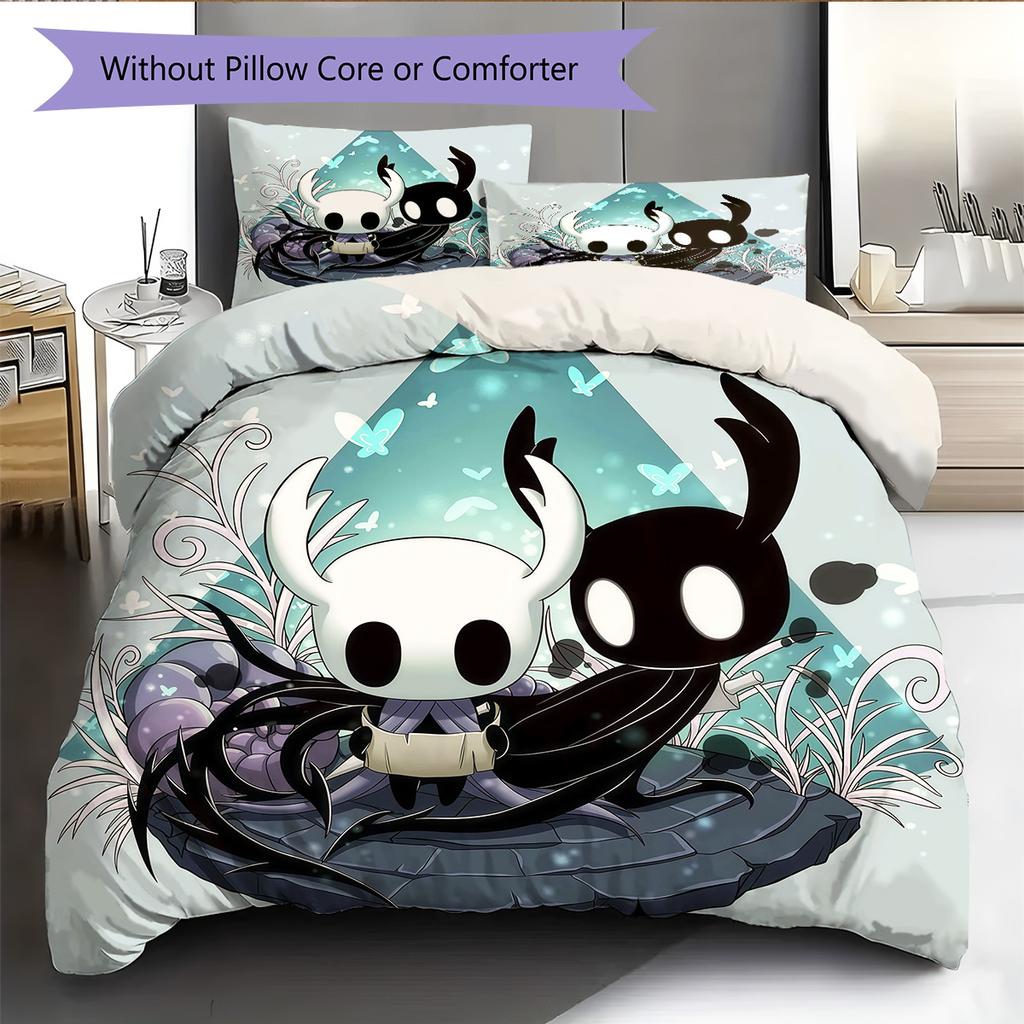 Hollow Knight Pattern Bedding Quilt Set Home Decoration Gift (1 * Duvet Cover + 2 * Pillowcase Without Core)