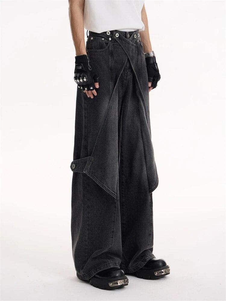 American Vintage High Waist Design Jeans Women Fashion Casual Patchwork Loose Pants Female High Street Irregular Harajuku Cowboy Slacks