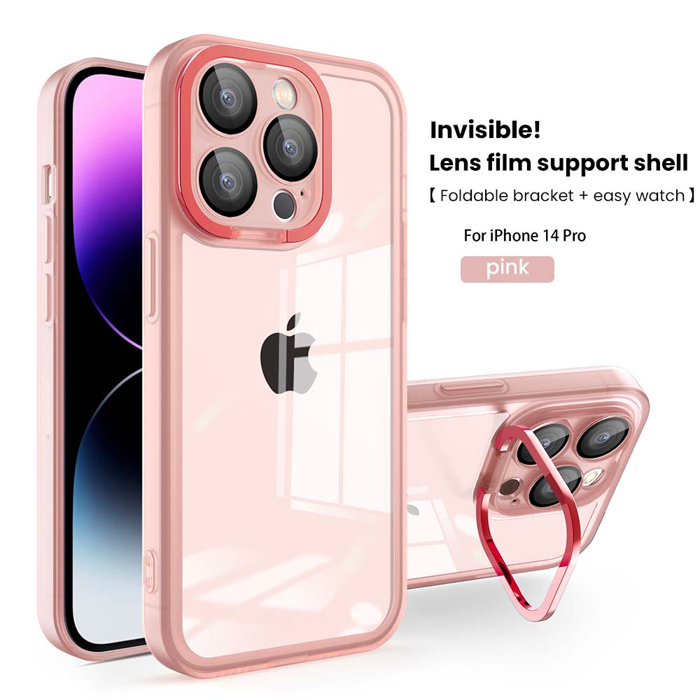 Luxury Metal Camera Protection Shockproof Armor Case For iPhone 14 13 12 11 Pro Max Folding Bracket 2in1 2023 Transparent Cover