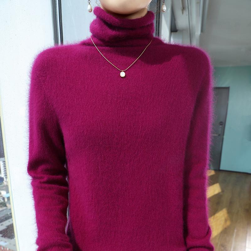 Women's Mink Cashmere Turtleneck Sweater - Short-Sleeved, Loose Fit, Autumn/Winter Warm Knitwear