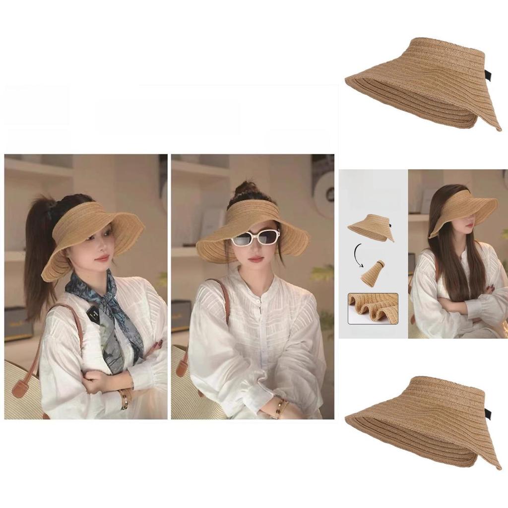 Summer Large Brim Breathable Woven Hat With Foldable Design For Beach And Outdoor Use