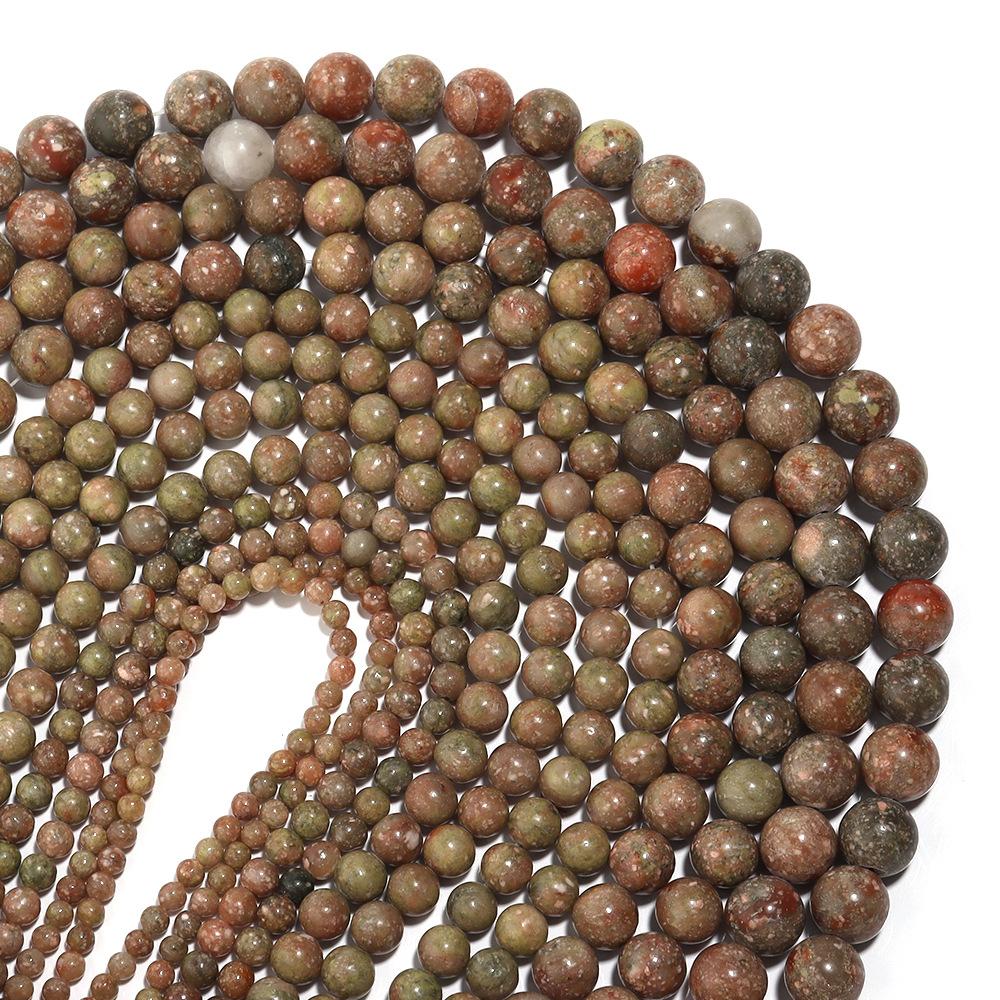Contas de pedra soltas redondas de pedra unakita 15" encantos para fazer joias 4 6 8 10 12 mm acessórios de moda faça você mesmo