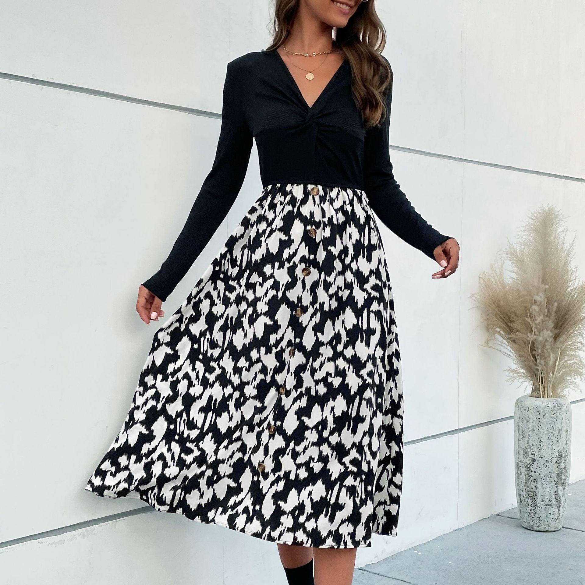 

Женские платья 2023 Новые витые платья с v-образным вырезом и длинными рукавами XL чёрный