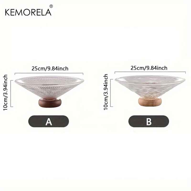 1PCS Creativity Glass Small Fruit Plate With Wooden Base Fruit Plate Home Decorative Plate Living Room Coffee Table Candy Plate