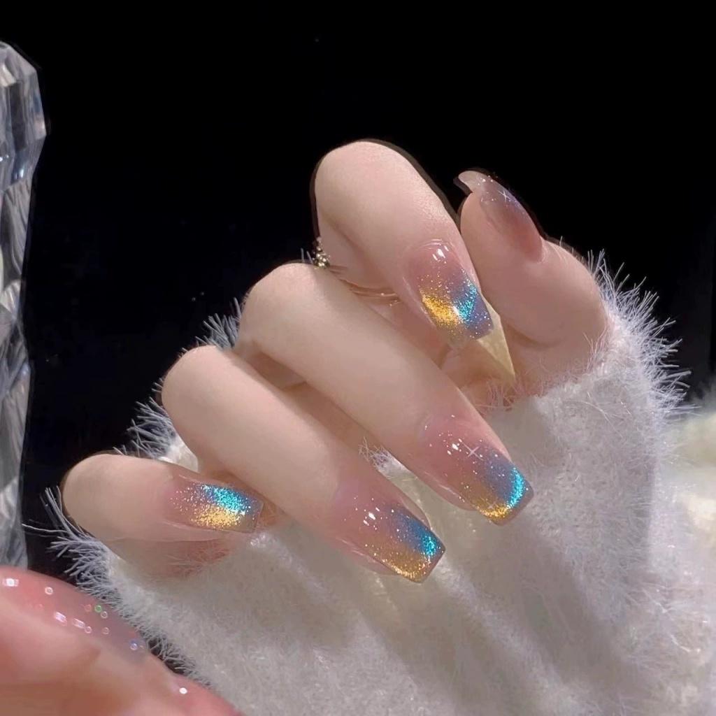 Handmade Nails Two-color Sequins Style Manicure Wearable Nail Stickers Tiktok Hot Selling Finished Products