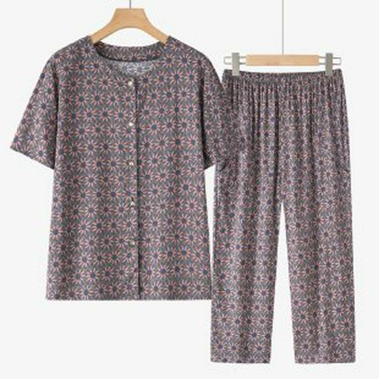 

Summer Cotton Silk Short-Sleeved Top & Pants Set for Middle-Aged and Elderly Women 5XL (145-160 lbs)