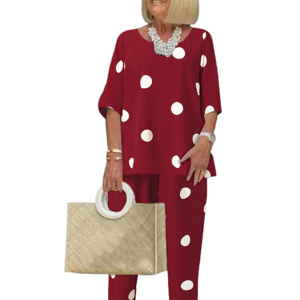 

Women s Black Polka Dot Long Sleeve Top and Pants Set, Plus Yellow, Red, Navy Blue Color Options 5XL червоний