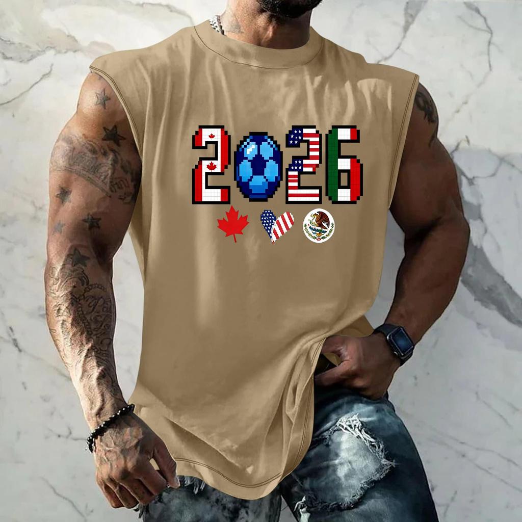 Men's Sleeveless Basic Muscle Tank Top Loose Fit Soccer Themed Graphic Print Summer Casual Athletic Shirt for Daily Wear