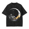 Astronauts Cherish The Lunar woman Men Cotton Washed Hot stamping Print  Harajuku Cotton Mens Summer Short Sleeve Tees
