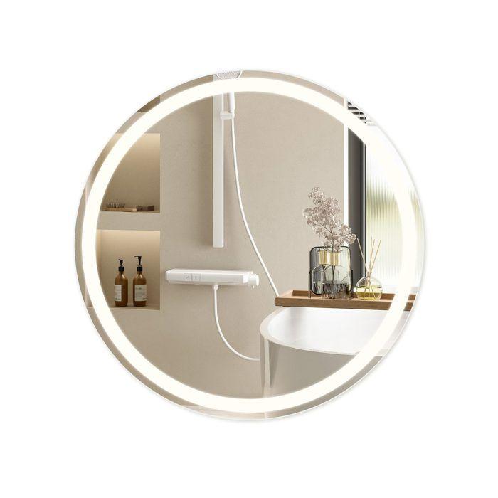 Miroir de salle de bain - NETTLIFE - Rond 50 cm - LED dimmable 3000K-6500K - Interrupteur tactile - Anti-buée IP44