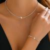 2pcs Set Minimalist Personality Stainless Steel Round Zircon Pendant Necklace Bracelet Set Women's Trendy Commuting Jewelry Sets