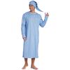 Mens Striped Nightgown Robe with Hat Long Sleeve Full Length Pompom Trim Adjustable Sleep Cap Arabian Pajamas