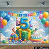 2D Plane 1 Birthday Party for 5-year-old Child. Theme of 5th Birthday Accompanied by Colorful Balloons and Birthday Cake.