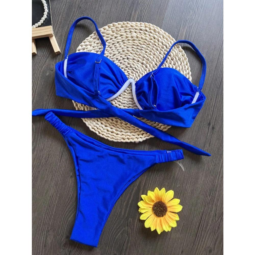 Sexy 3D Blumen Bikini Set 2025 Damen Schwarz Weiß V Bügel Unterbrust Micro Mini Badeanzug Strand Badeanzug Plissee String Bademode