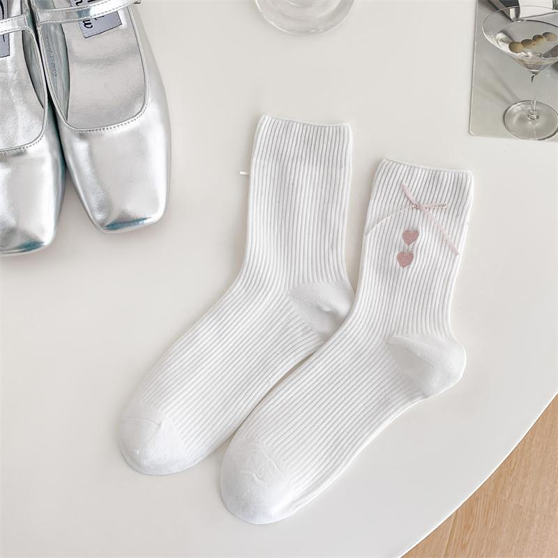Lady Spring and Autumn Love Embroidered Bow Colored Tube Socks