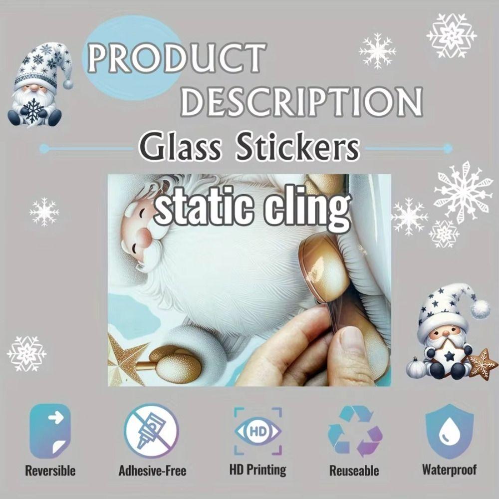 Santa Claus Glass Sticker 20x30cm Cartoon Cat Static Cling Removable Christmas Window Stickers