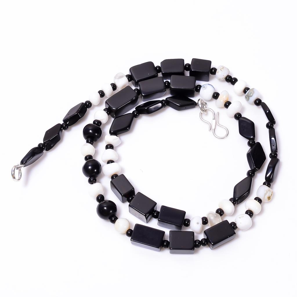 Black Onyx Tree Agate Mix Shape Gemstone Smooth Beads Necklace 5-11 Mm 18" UB-8653