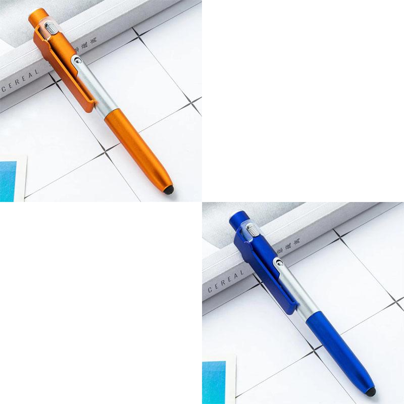 1/2/3pcs 4-in-1 Multi-function Ballpoint Pen Built-in LED Light Foldable Stand Portable Reading Writing Pen Practical School