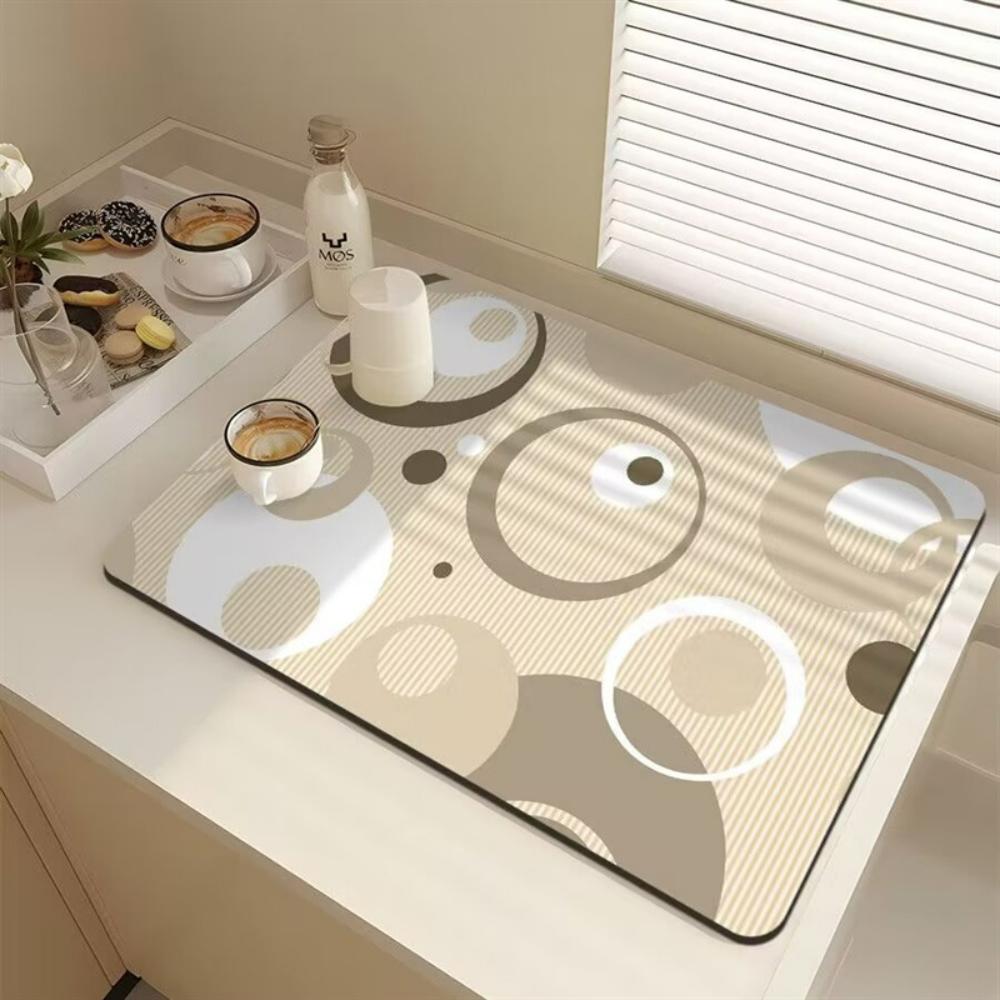 Stylish Line texture dot Diatom Mud Dish Drying Mat Super Absorbent NonSlip Kitchen Drain Pad For Tableware Coffee Machine Decor
