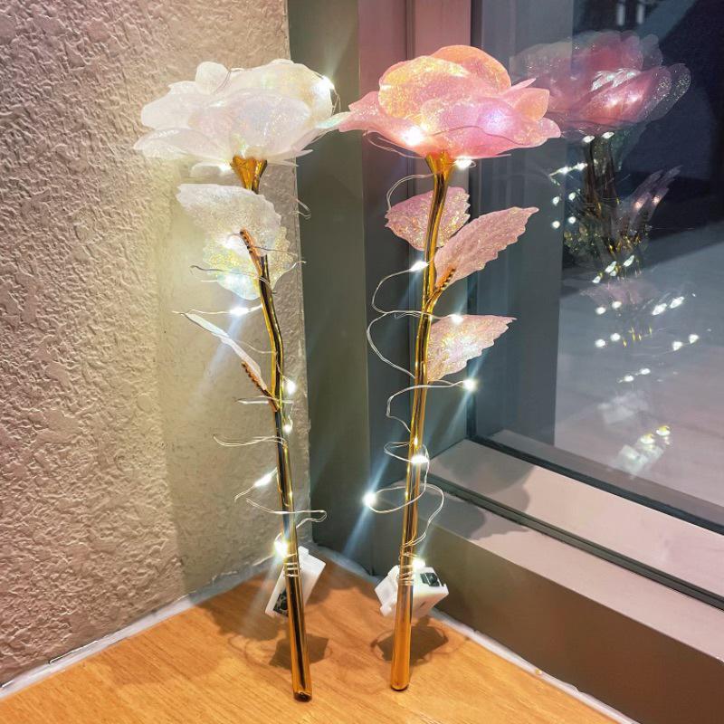 Luminous Flashing Gold Preserved Rose Bouquet – Creative Qixi Souvenir