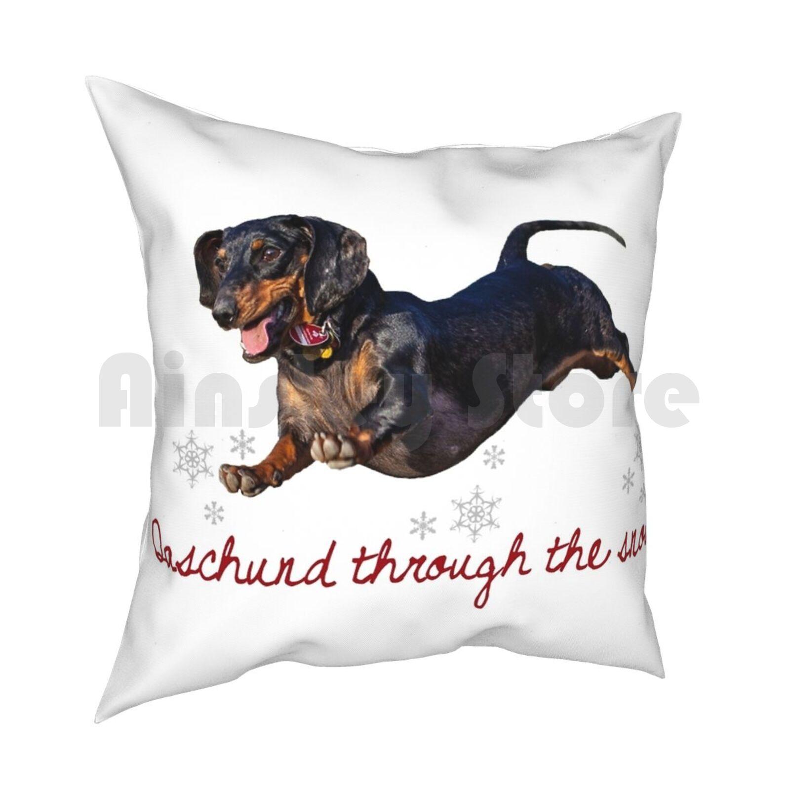 Daschund Through The Snow Pillow Case Printed Home Soft Throw Pillow Christmas Dashing Through The Snow Jingle Bells 30cmx30cm