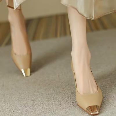 New Women's Chunky High Heels Elegant Slip On Metal Square Toe Shoes Fashion Pumps for Woman Office Work Shoeszapatillas Mujer