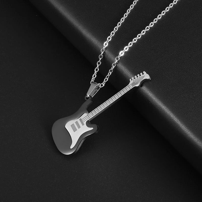 Retro Punk Music Guitar Necklace for Men Personalized Gothic Pendant Fashion Hip Hop Rock Singer Jewelry Gift
