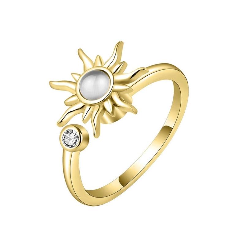 

Anti Stress Spinner Ring For Women Adjustable Copper Jewelry With Floral Zircon Accents Anxiety Relief Gift
