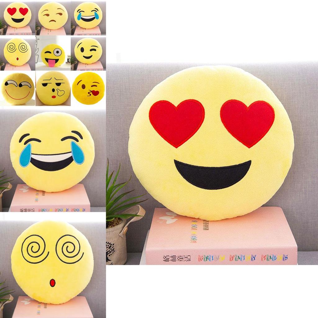 Charming 13" Yellow Round Emoji Pillow With Cute Fun Design And Soft Plush Material
